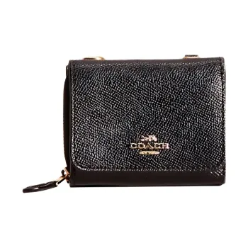 COACH Zip Around Cross-Stitch Leather Card Holder Wallet Coin Purses Small Size Women's Black