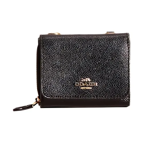 COACH Zip Around Cross-Stitch Leather Card Holder Wallet Coin Purses Small Size Women's Black