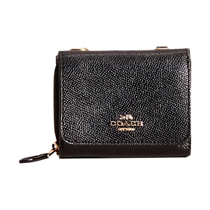 COACH Zip Around Cross-Stitch Leather Card Holder Wallet Coin Purses Small Size Women's Black-0