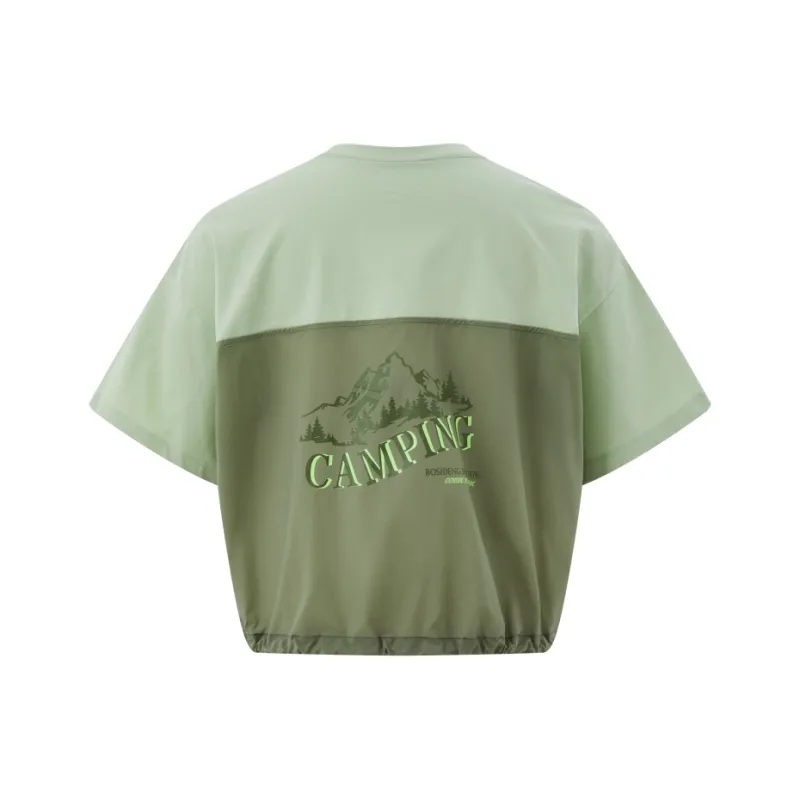 BOSIDENG Camping Drop Shoulder Sleeve T Shirt Women's Fir Green-1