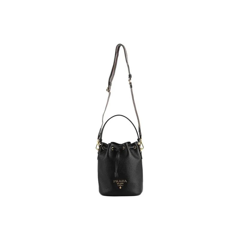 PRADA Calfskin Bucket Bag, One Shoulder Handbag Women's Black-2