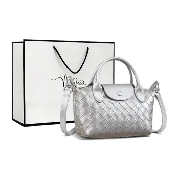 MILLIE'S Cow Leather With Synthetic Leather Crossbody Bag, Shoulder Bag, Handbag Women's Silver Gray/Black