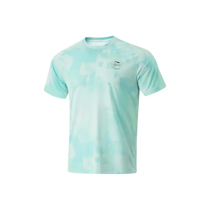 LiNing Running Collection T Shirt Men's Standard White/Fluorescent Yellow Green/Bamboo Emerald Green Full Base Print-0