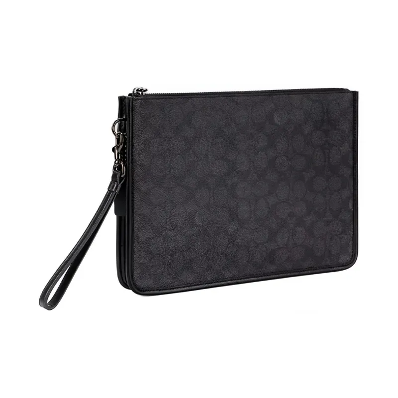 COACH Charter Artificial Leather With Cow Leather Clutch Large Size Men's Charcoal Black-1