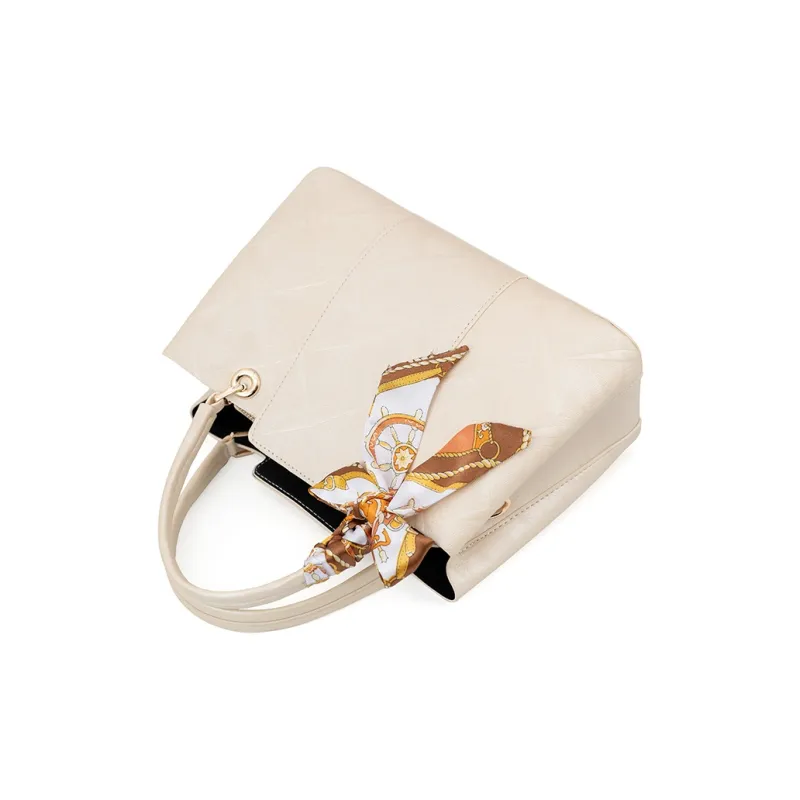 Vigno Synthetic Leather Handbag, One Shoulder, Crossbody Bag Regular Women's Ecru-5