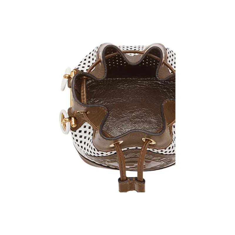 FENDI Mon Tresor Cow Leather Bucket Bag, Shoulder Bag, Crossbody Bag, Handbag Mini Women's White/Brown-5