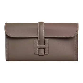 HERMES Jige Elan Swift Leather Clutch Women's 18 Etoupe Elephant Gray
