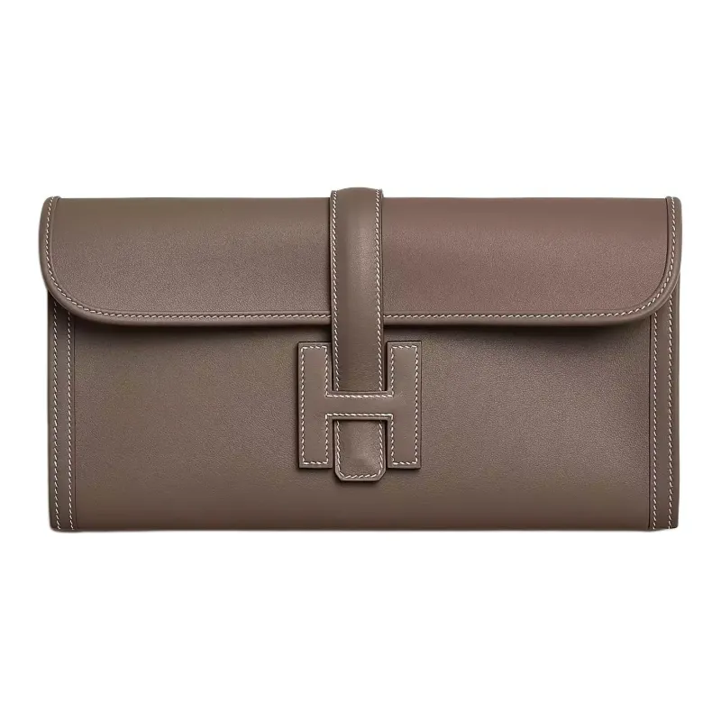 HERMES Jige Elan Swift Leather Clutch Women's 18 Etoupe Elephant Gray-0