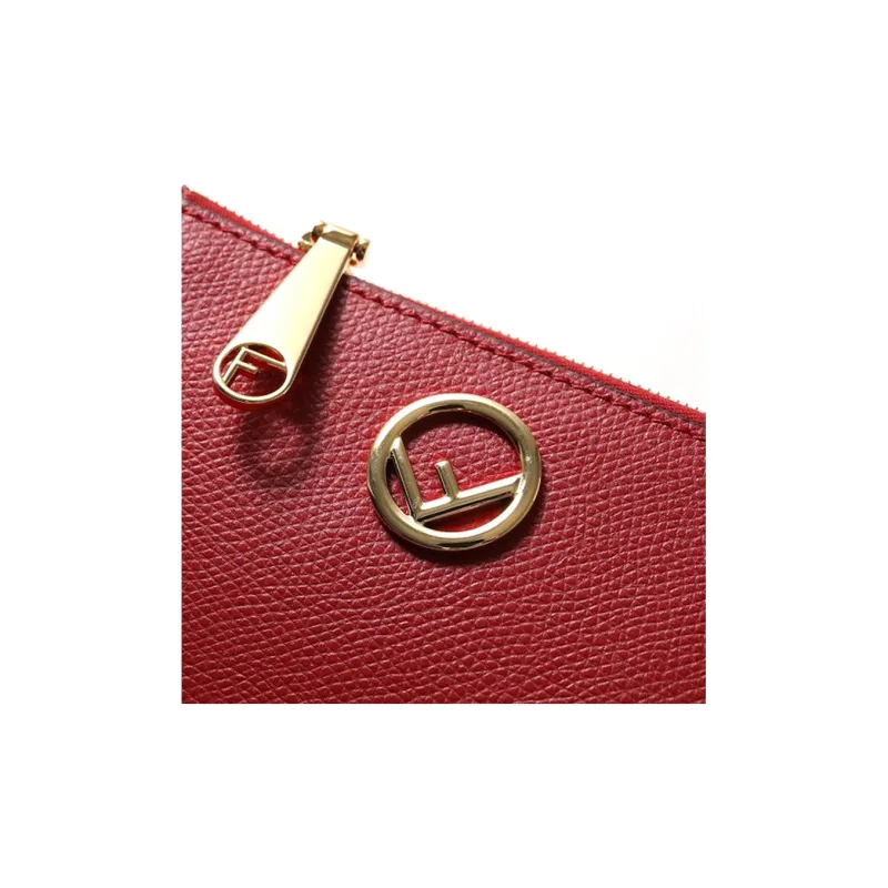 FENDI F Is Fendi Calfskin Coin Purse Card Holder Clutch Wallet Women's Red-3