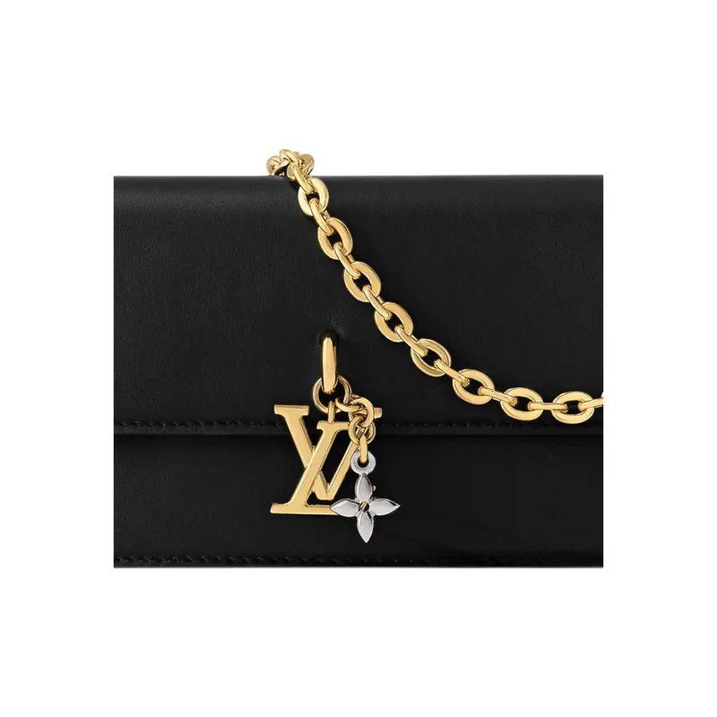 LOUIS VUITTON Cow Leather Wallet, Shoulder Bag Women's Black-4