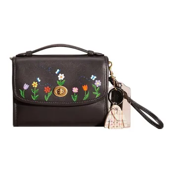 COACH Kip Leather Shoulder Bag, Crossbody Bag, Handbag Small Size Women's Black