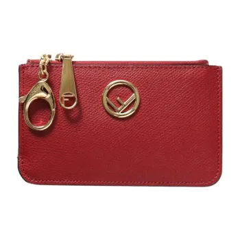 FENDI F Is Fendi Calfskin Coin Purse Card Holder Clutch Wallet Women's Red