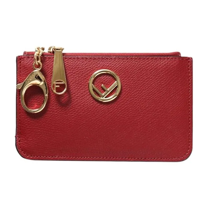 FENDI F Is Fendi Calfskin Coin Purse Card Holder Clutch Wallet Women's Red-0
