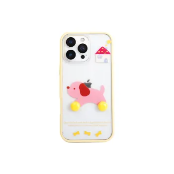 Sopi Acrylic Material Yellow Frame Pink Dachshund Phone Cases Compatible With IPhone 16/15 Pro Max/Apple 13/14 Pro/Max