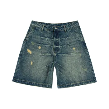 Makemore Washable Distressed Vintage Straight Fit Fashion Versatile 5/6 Denim Shorts Unisex
