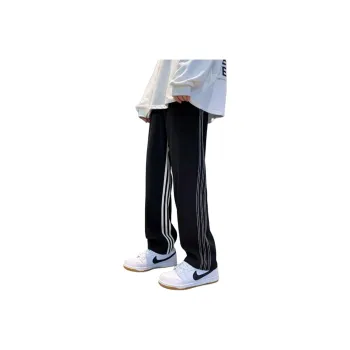 TESTUNG Side Snap Button Stripes Patchwork Design Casual Pants Unisex