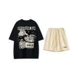 Black Top+Apricot Shorts