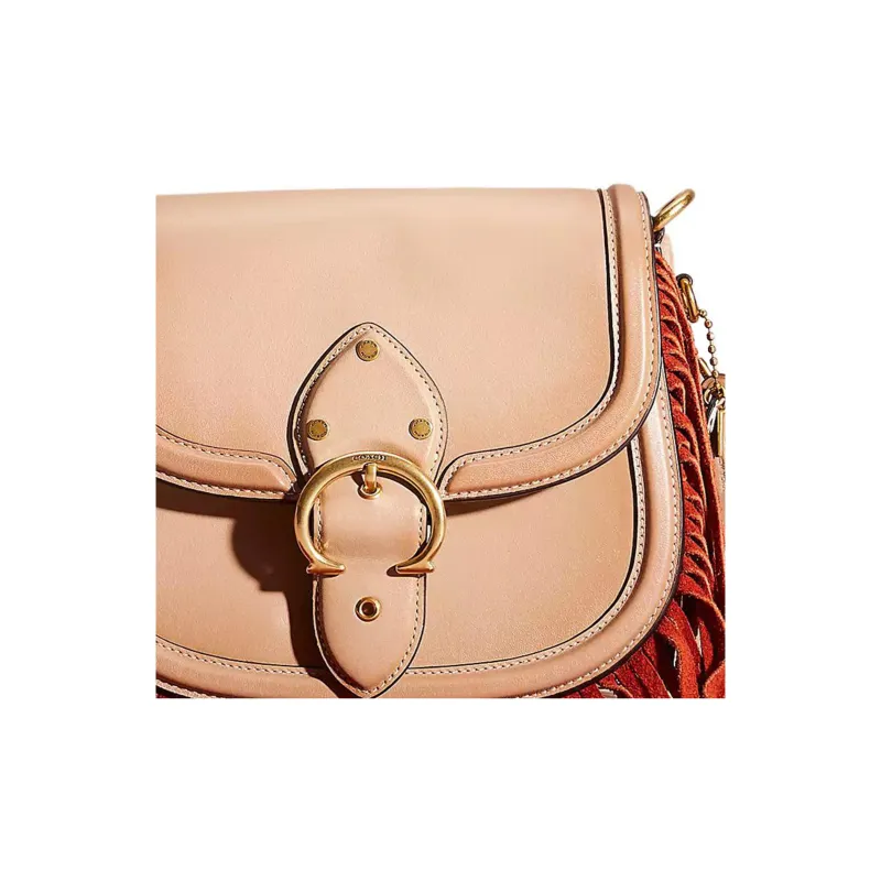 COACH Beat Leather Saddle Bag, Shoulder Bag, Crossbody Bag Women's Brass & Taupe-2