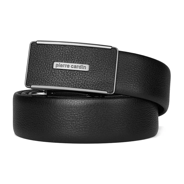 PIERRE CARDIN Top Grain Cow Leather Belts Men's Black 3.5cm-4