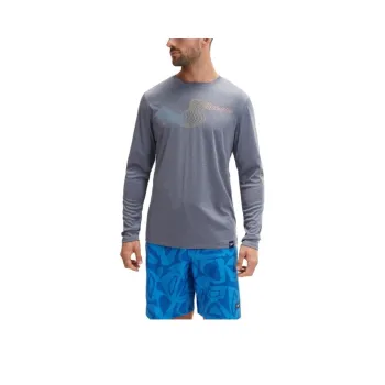 Speedo Men's Long Sleeve Graphic Swim Rashguard Navy T Shirt Men's Gray