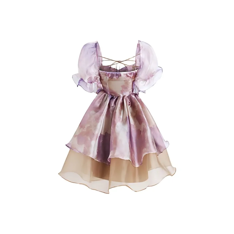 DOKZB Short Sleeved Dress Women's Purple-1