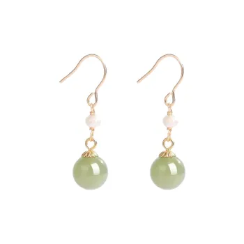 Fu Ru Ji Hetian Jade Earrings Pale Greenish White Jade Women's