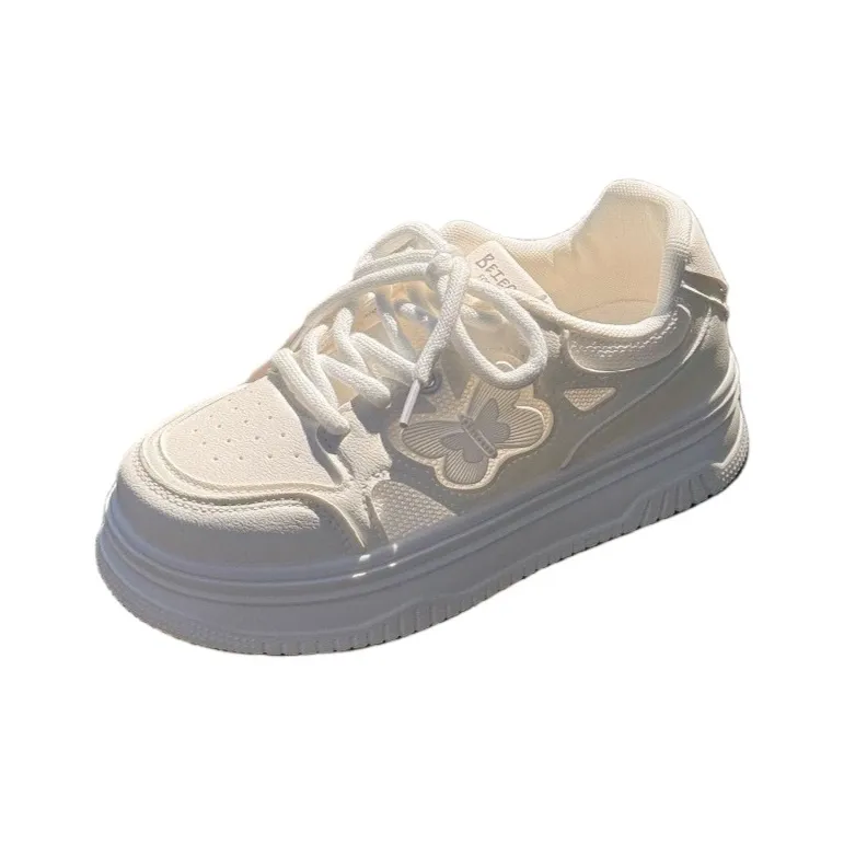 BINGO DUCK Slip Resistant And Breathable Low Top Skateboard Shoes Women's Ecru-5