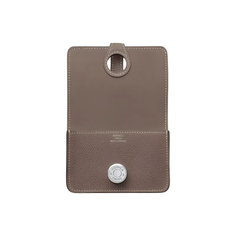 HERMES Dogon Togo Calfskin Card Holder Women's 18 Etoupe Elephant Gray-1