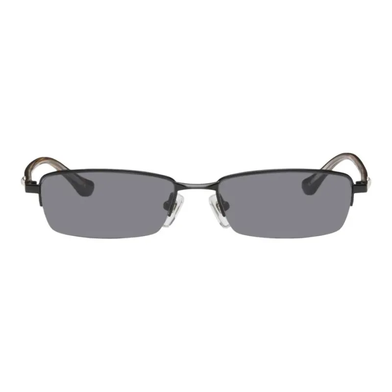 BONNIECLYDE Stainless Steel Acetate Rubber Crystal Rectangular Sunglasses Unisex Tortoiseshell-0