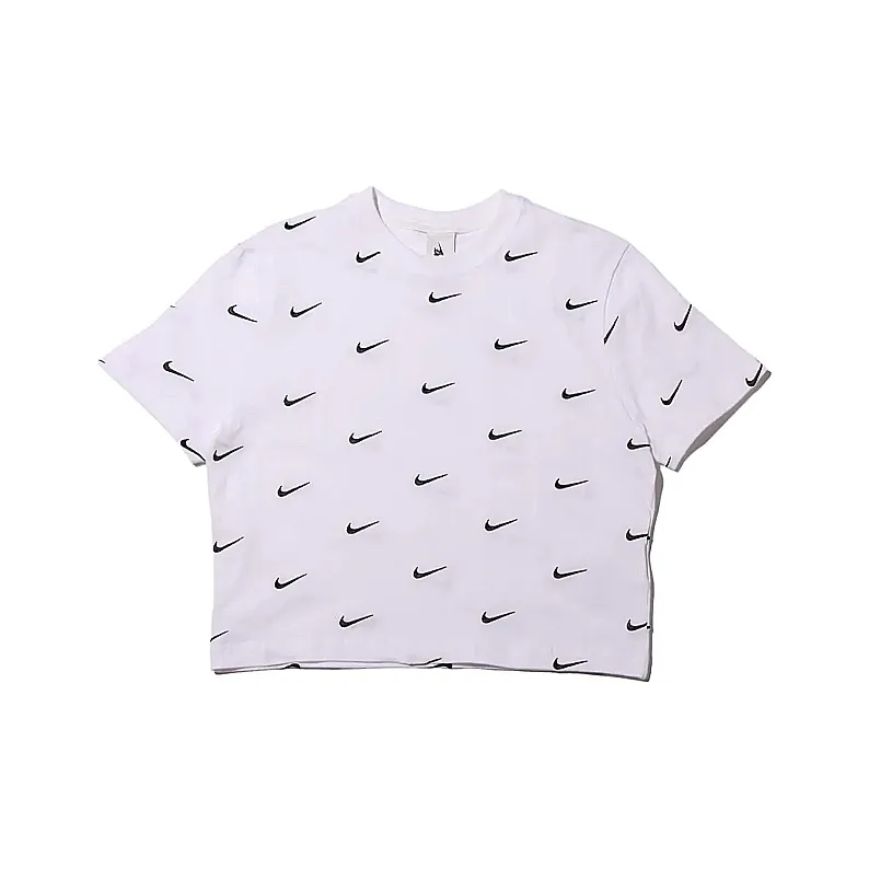 Nike All Over Swoosh Logo Cropped T Shirt White-0