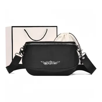 Bullrun Fabric, Cow Leather Crossbody Bag, Shoulder Bag Men's Black