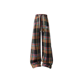 TITH Casual Pants Unisex Black Red Plaid