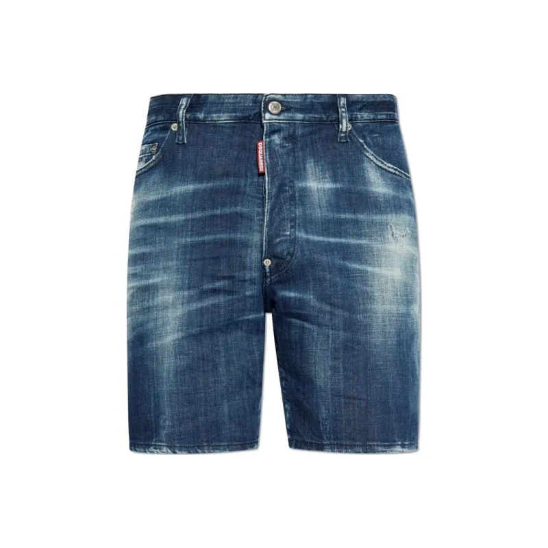 DSQUARED 2 Logo Patch Distressed Denim Shorts-0