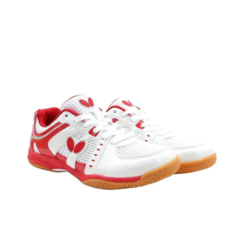 Butterfly Slip Resistant And Abrasion Resistant Functionality Low Top Table Tennis Shoes Unisex White Red-1