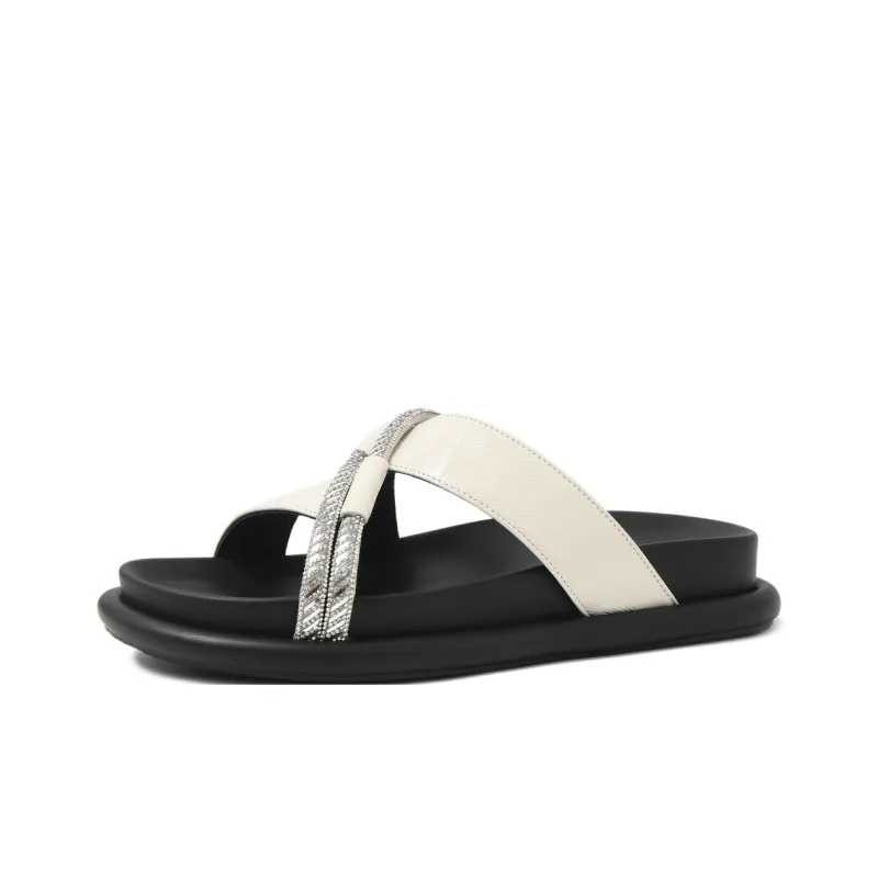 CAMEIDO Slip Resistant Slide Slippers Women's Ecru-2