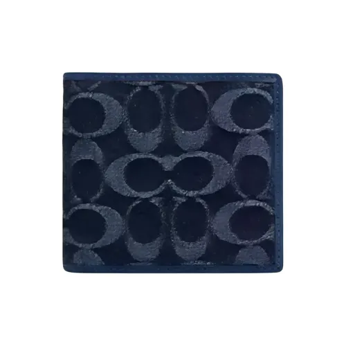 COACH Signature Denim With Cow Leather Coin Purse Wallet Men's Blue