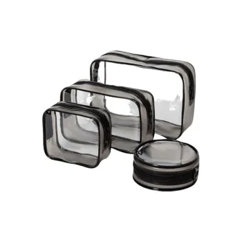Sweet Pillow House PVC Transparent Portable Toiletry Bag Black Travel Makeup Bags Four piece Set