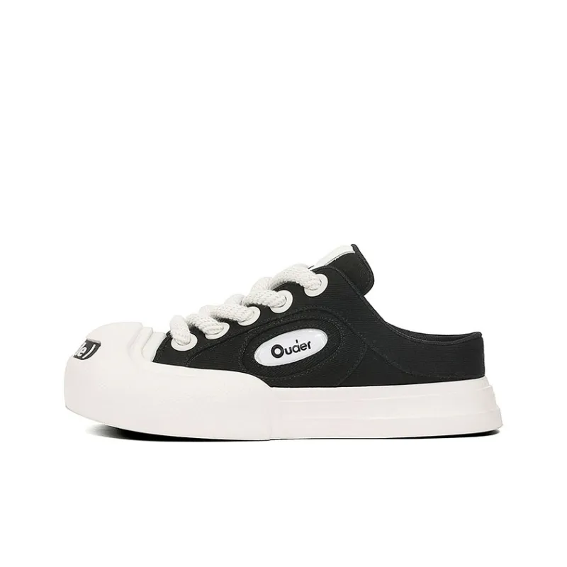 Ouder Smiler Laughs Series Anti Slip Wear Resistant Canvas Shoes Women's Black White-0