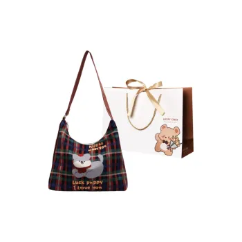ERANGBEAR Canvas Tote Bag, Shoulder Bag Women's Plaid Puppy