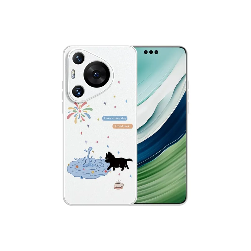 Lingtao Leather Material Kitten In The Pool Phone Cases Compatibility Huawei Pura 70 Pro+/P60/P50/P40 Girlish Artistic-16