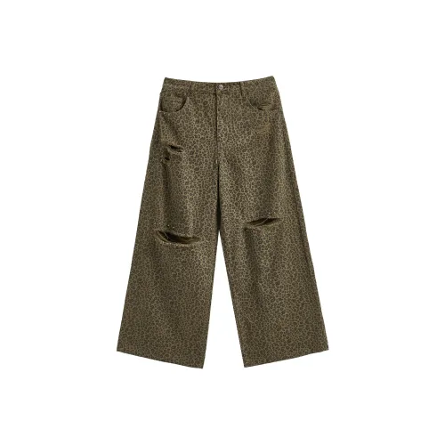 JHYQ Casual Pants Unisex Leopard Print Green