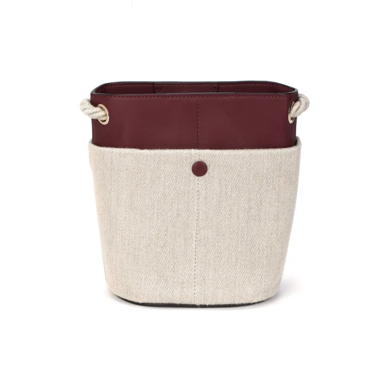 Chloe Key Linen Bucket Bag, One Shoulder Handbag, Crossbody Bag Small Size Women's Burgundy-2