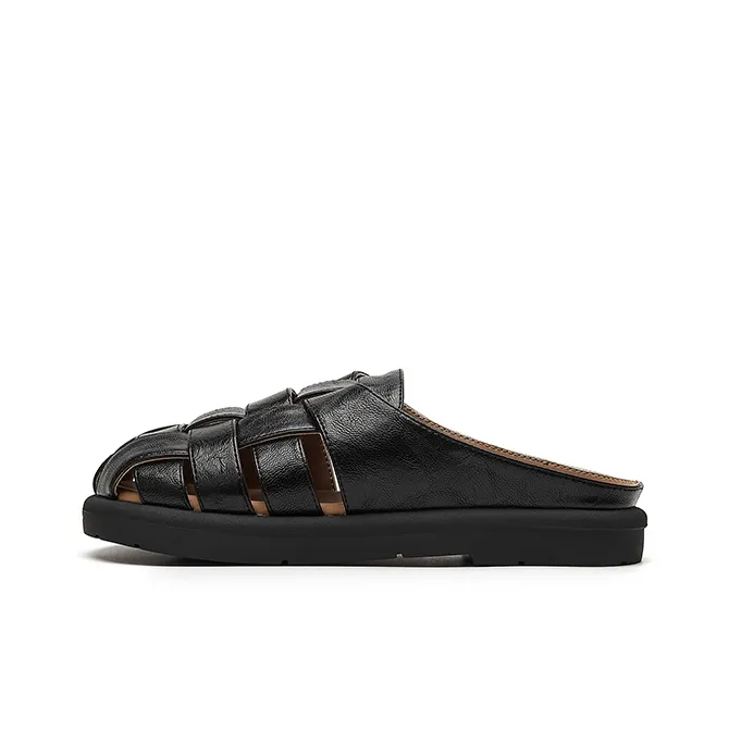 DAPHNE Rubber Sole Leather Patchwork Quiet Closed Toe Slippers Women's-0