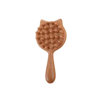 Gentle Welcome Golden Sandalwood Cute Kitten Beaded Comb Wide Toothed Comb Solid Wood Coarse Tooth Massage