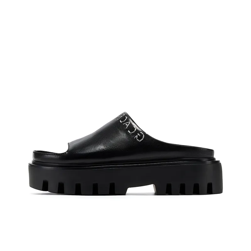 GG CC Platform Height Increasing Slide Slippers Women's Black-0