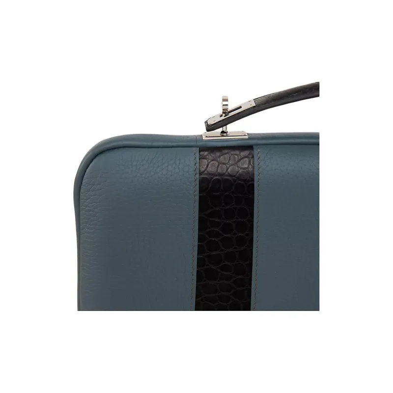 HERMES BRIEFCASE Taurillon Leather With Crocodile Leather Briefcase Men's 16 Taupe Squirrel Gray-2