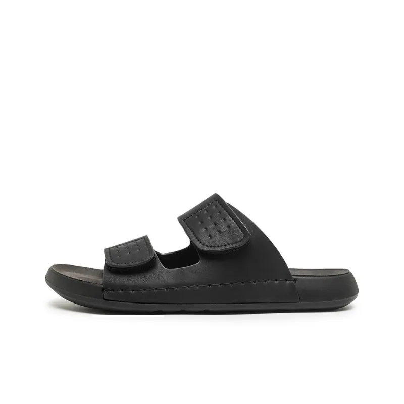 QIUTEXIONG Rubber Sole Leather Patchwork Slip Resistant Abrasion Resistant Slide Slippers Men's-0