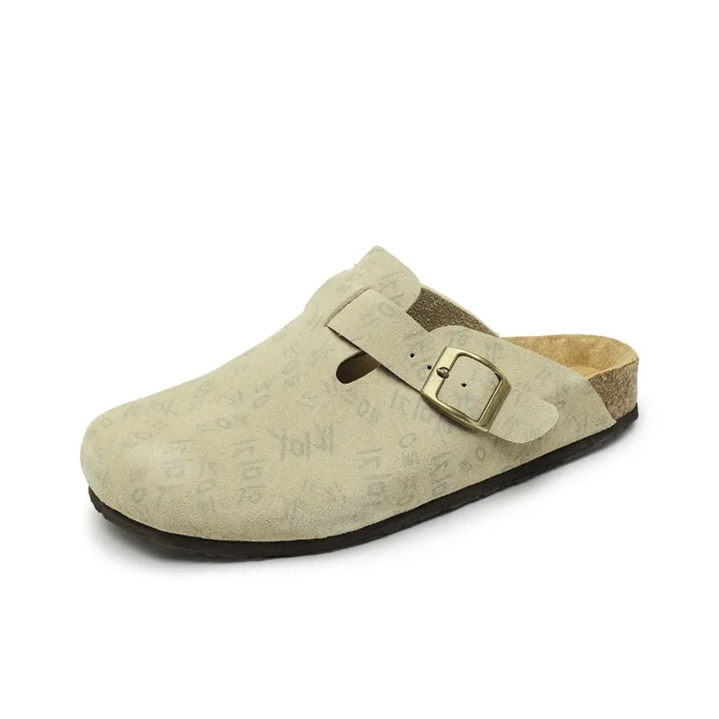 Mulinsen Cork Sole Leather Patchwork Abrasion Resistant Closed Toe Slippers Unisex-1
