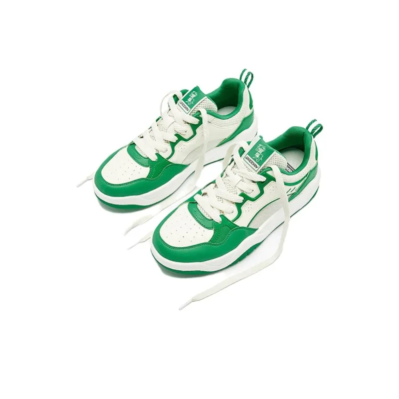 QIAODAN Non slip Lightweight Low Top Skateboard Shoes Men's White Green-2