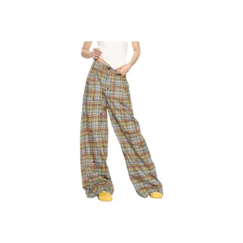 SOCKKEY Casual Pants Unisex Yellow Blue Plaid